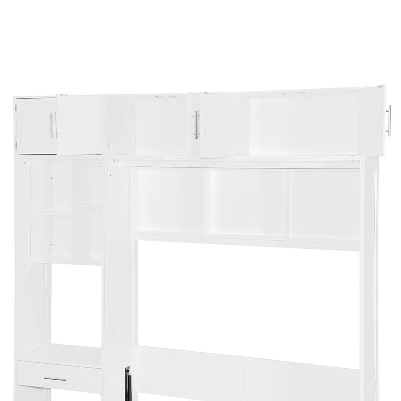 Wall Murphy Bed with Desk, Top Cabinet and Storage Shelves