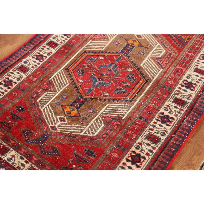 Tribal Ardebil Persian Vintage Runner Rug Hand-Knotted Wool Carpet - 3'4"x 11'1"