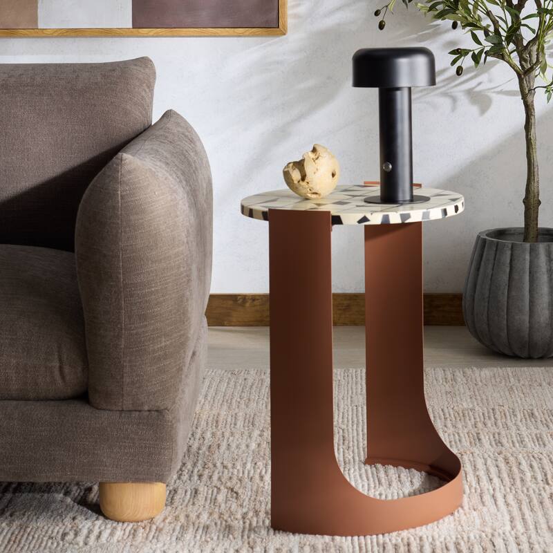 SAFAVIEH COUTURE Tomlinson Resin Top Accent Table - 16"W x 16"D x 22"H - Brown/White
