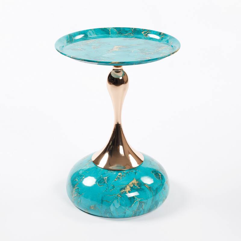 Mermaid Tail End Coffee Table Round Side Table, Modern Metal Pedestal Table