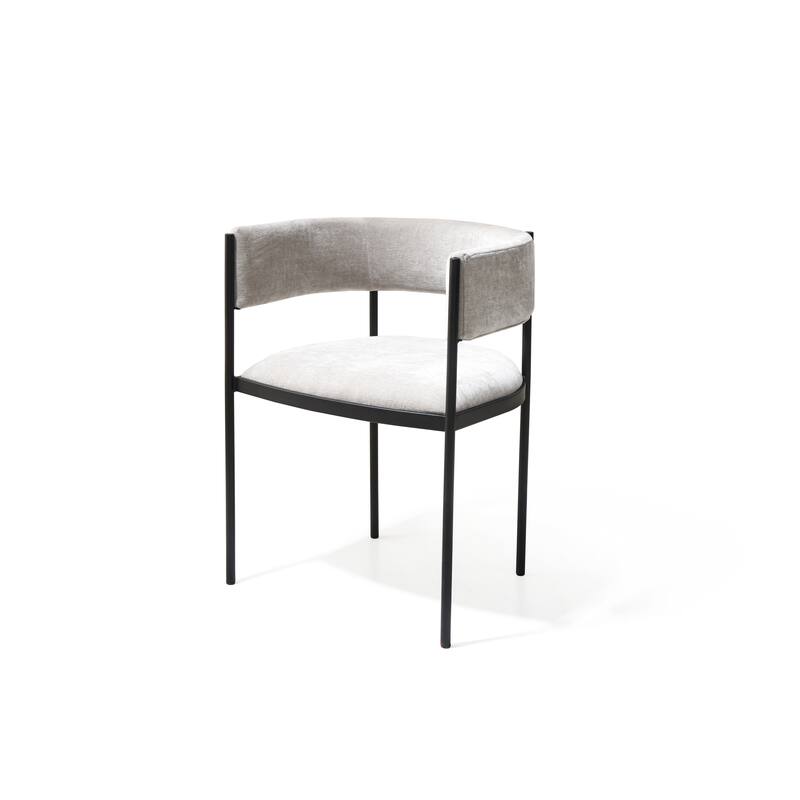 HomeRoots Set of Two Light Gray and Black Fabric and Steel Open Back Dining Arm Chairs - 23.00 in. x 28.00 in. x 20.00 in.