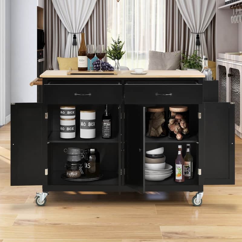 Homestyles Kitchen Island Finish with Wood Top Kitchen Cart - Black