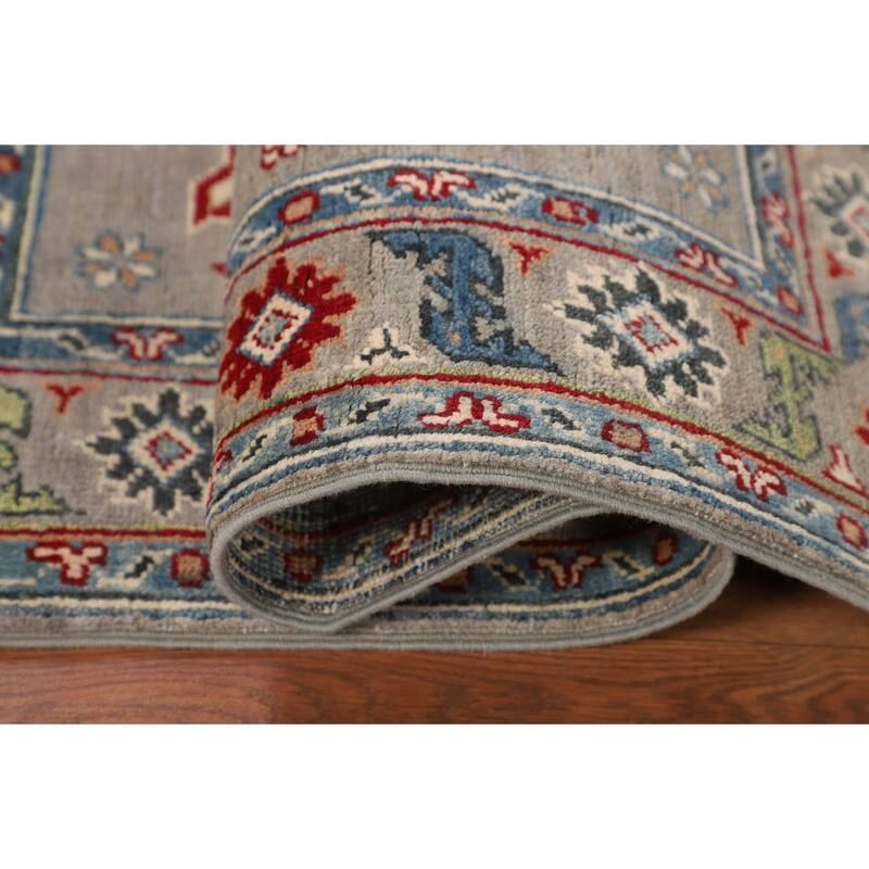 Gray Geometric Kazak Oriental Accent Rug Bedroom Handmade Wool Carpet - 2'8" x 4'2"