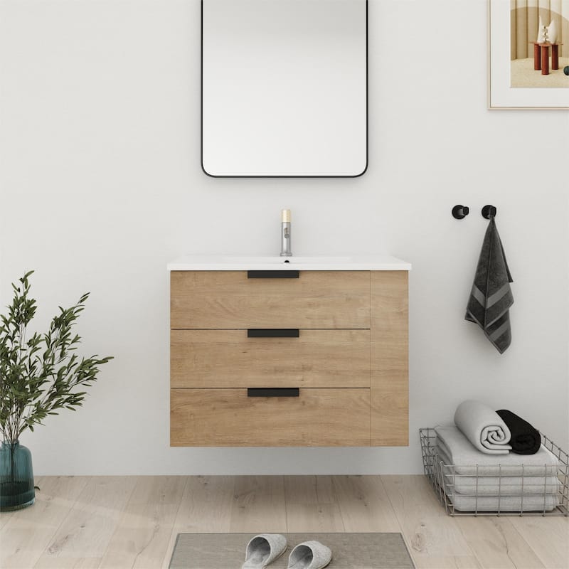 Bathroom Vanity With Sink In 30/36 Inch, Floating Bathroom Vanity With Soft Close Drawers and adjustable shelves