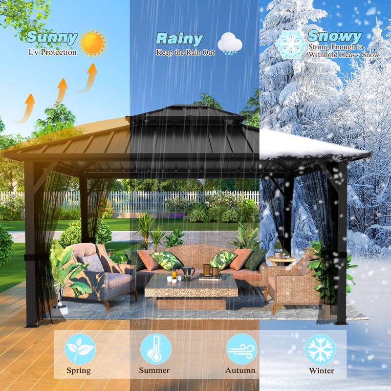 VEIKOUS Aluminum Double Hardtop Gazebo Pergola for Patio, Lawn, and Garden with Removable Netting