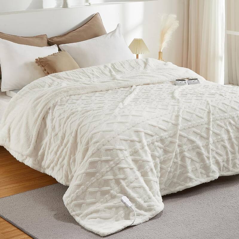 Heated Throw Blanket - Thick Tufted Sherpa Electric Blanket Throw with 10 Heating Levels and 10 Time Settings