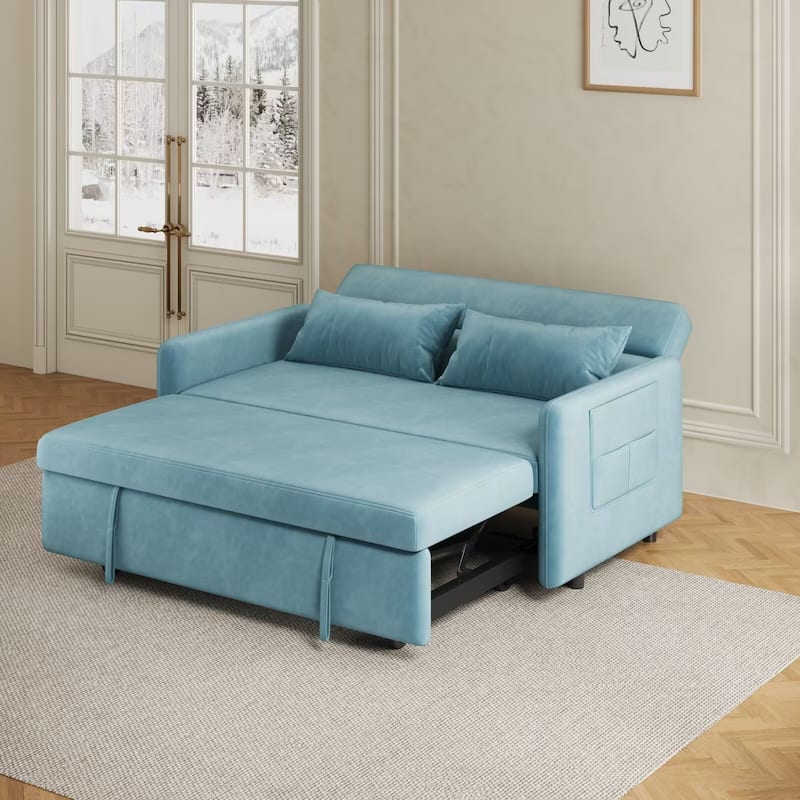 Sofa Pull Out Bed Included 2 Pillows Velvet Sofa for Small Spaces Teal - 70.1"+ 2 Pillows - Pink