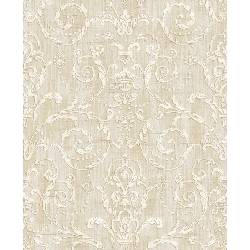 Seabrook Designs Primrose Striped Scroll Damask Unpasted Wallpaper - 20.5 in. W x 33 ft. L bolt 56 sq. ft.