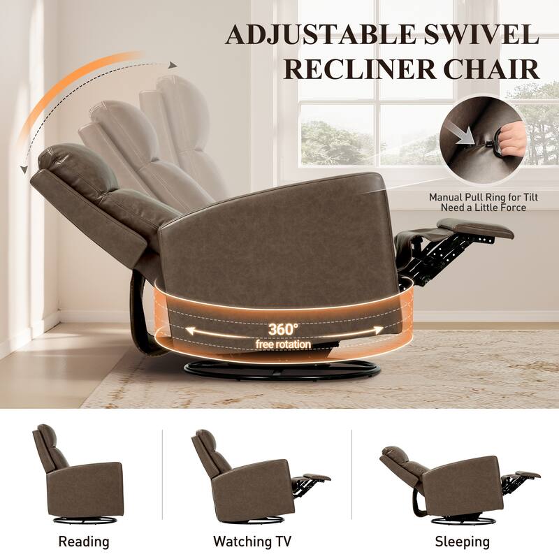 Modern Swivel Recliner Chair with Glider Rocking Motion High Back PU Leather Upholstery