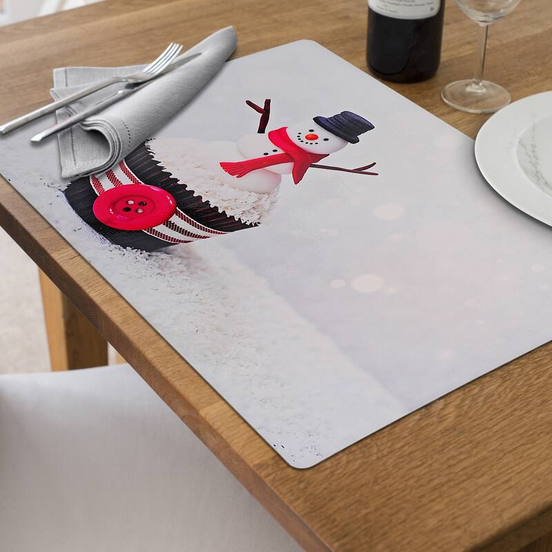 Christmas Plastic Placemat Snowman Cupcake Set of 12 Bed Bath