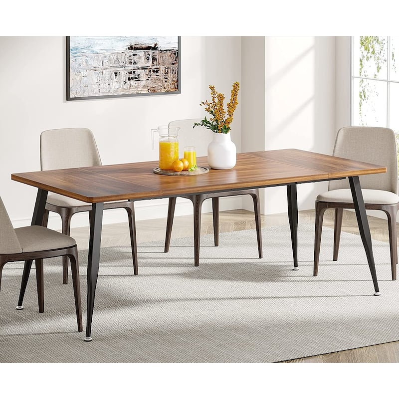 Industrial Dining Table for 6 to 8, Rectangular Kitchen Table - Brown & Black