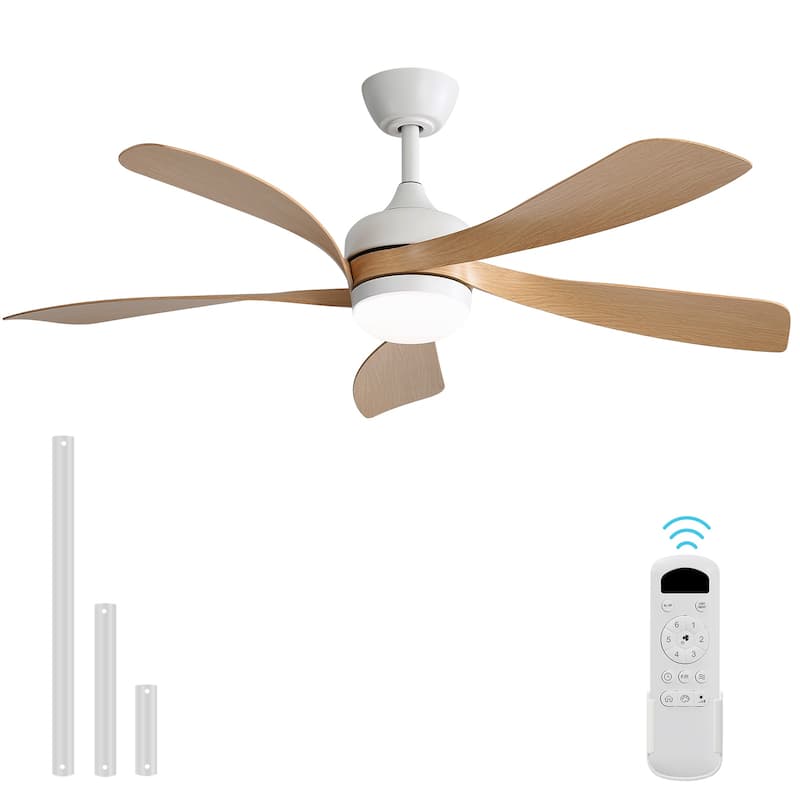 42“/52"/60"/48" Noiseless Walnut Wood Ceiling Fan with Remote Control, Integrated Light Optional - 52"-White With Yellow ABS Blades/With Lights