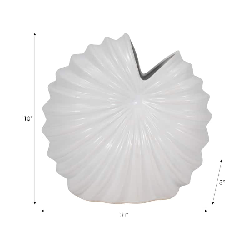 Sagebrook Home Ceramic Shell Vase, White Finish,Coastal Nautical