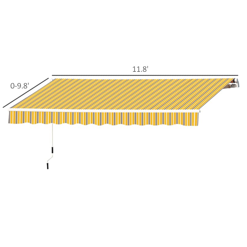 Outsunny 12' x 10' Retractable Awning Patio Awnings Sun Shade Shelter with Manual Crank Handle, 280g/m² UV