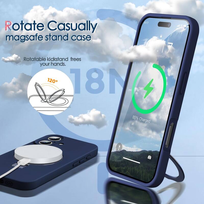 iPhone 16 Case, Liquid Silicone, Moisturizing Factor, Extreme Soft Slim Phone Case with Stand Compatible with MagSafe 6.1 inch