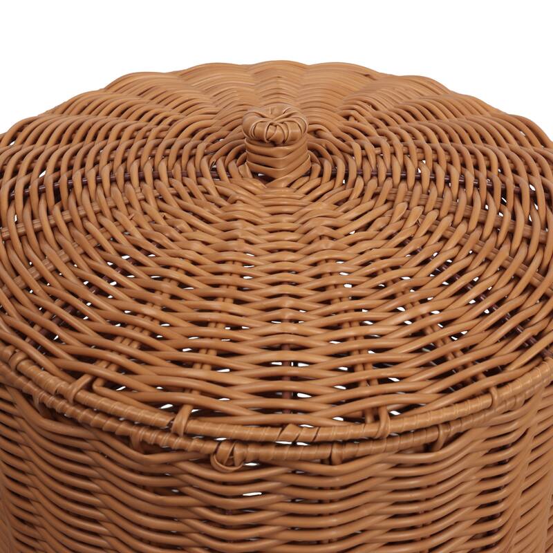 Ollie Coastal Contemporary Resin 4.7-Gallon Tapered Round Wicker Watebasket with Lid (Set of 2)