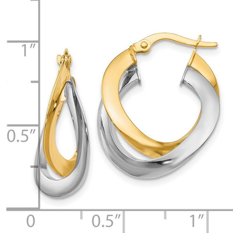 Curata 14k Two Tone Gold Italian Polished Twisted 21x10mm Double Hoop Earrings