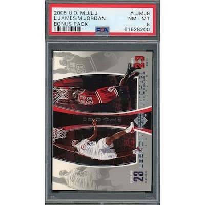 Michael Jordan LeBron James 2005 Upper Deck Bonus Pack Card #LJMJ8 Graded PSA 8 - 8'6" x 11'6"