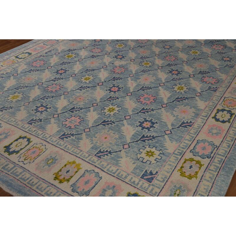 Hand Knotted Oriental 100% Wool Carpet Transitional All-Over Navy Blue & Blues Oushak Area Rug - 10' 10'' X 8' 2''