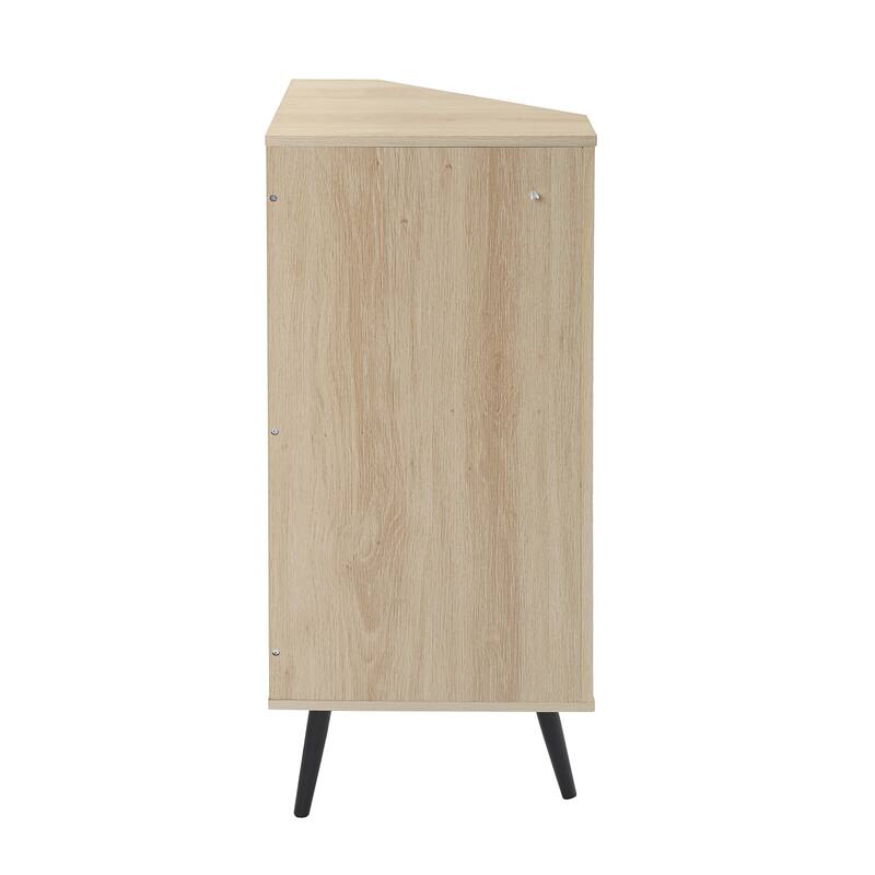 Anmytek Rattan Corner Cabinet with Adjustable Shelves and Black Metal Legs Natural Boho Storage
