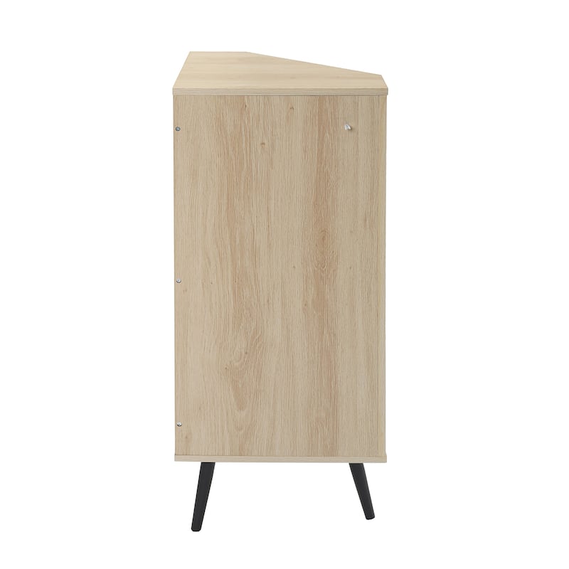 Roomfitters Corner Cabinet with Rattan Door, Freestanding Storage Shelf Stand for Small Spaces