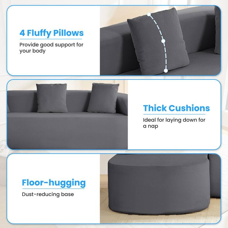 Mixoy 99 inch Chenille L Shape Sectional Sofa with Curved Chaise,Modern Cloud 3 Seater Sofa Couch - 99.2''*59.1''*26.4''