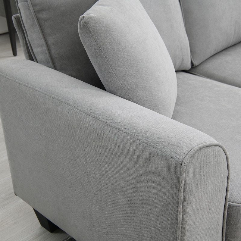 Grey 108" Modern U-Shaped 7-Seater Sectional Sofa Set with 3 Accent Pillows and Chaise, for Living Room