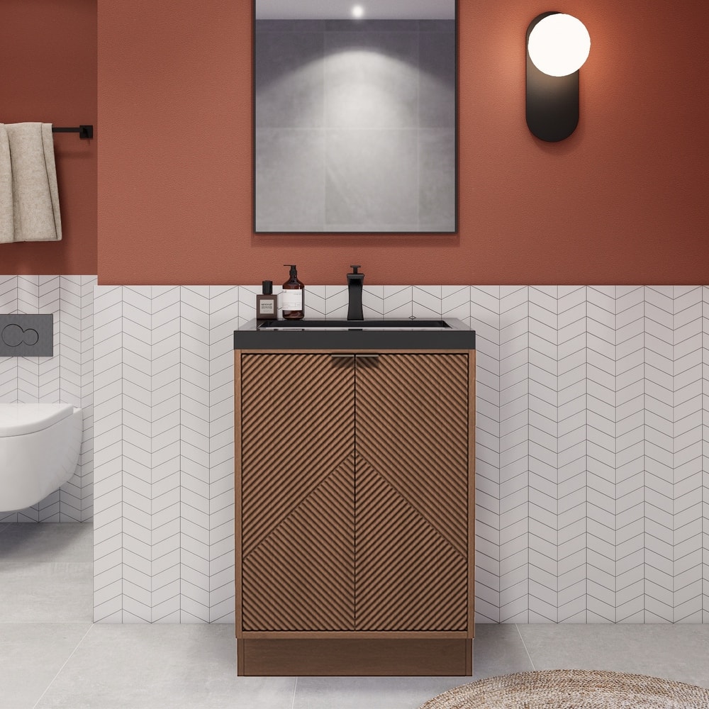 Milano 24" Freestanding Bathroom Vanity with Black Acrylic Sink