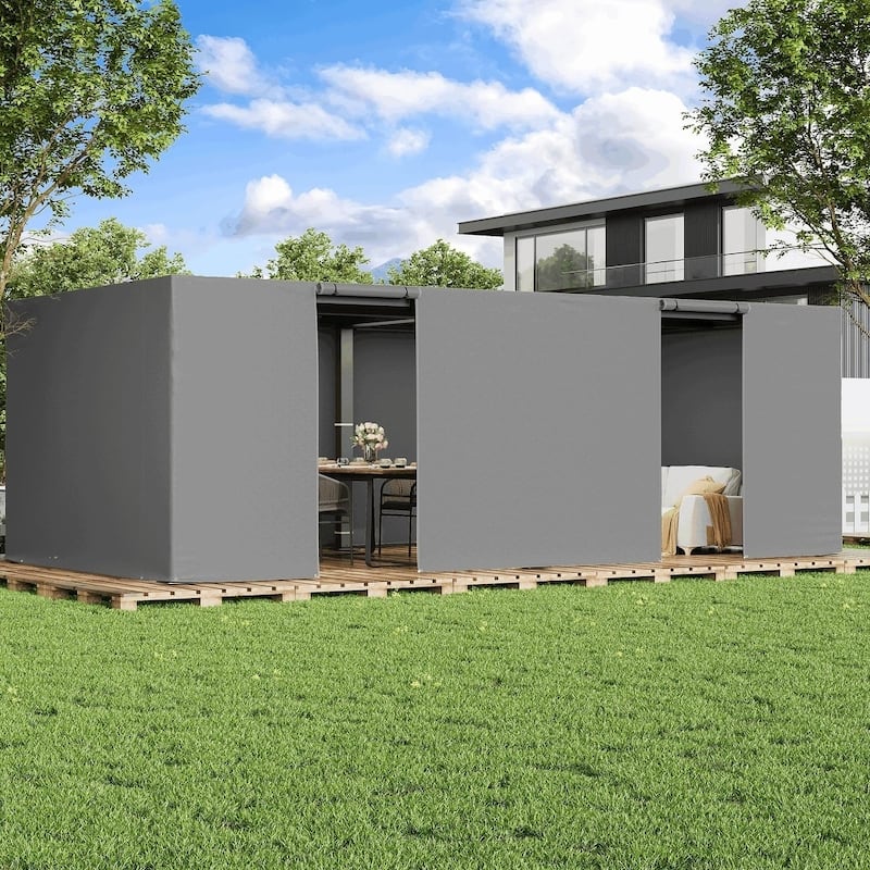 Outdoor Louvered Pergola with Optional Winter Cover – Adjustable Hardtop Gazebo, Steel Frame - 12x24 ft - Grey Cover