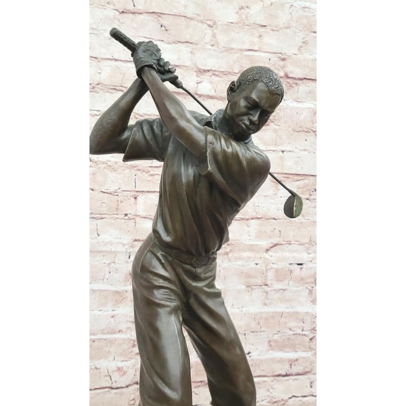 Signed Original Milo Male Golfer Sport Trophy Solid Bronze Sculpture Figurine