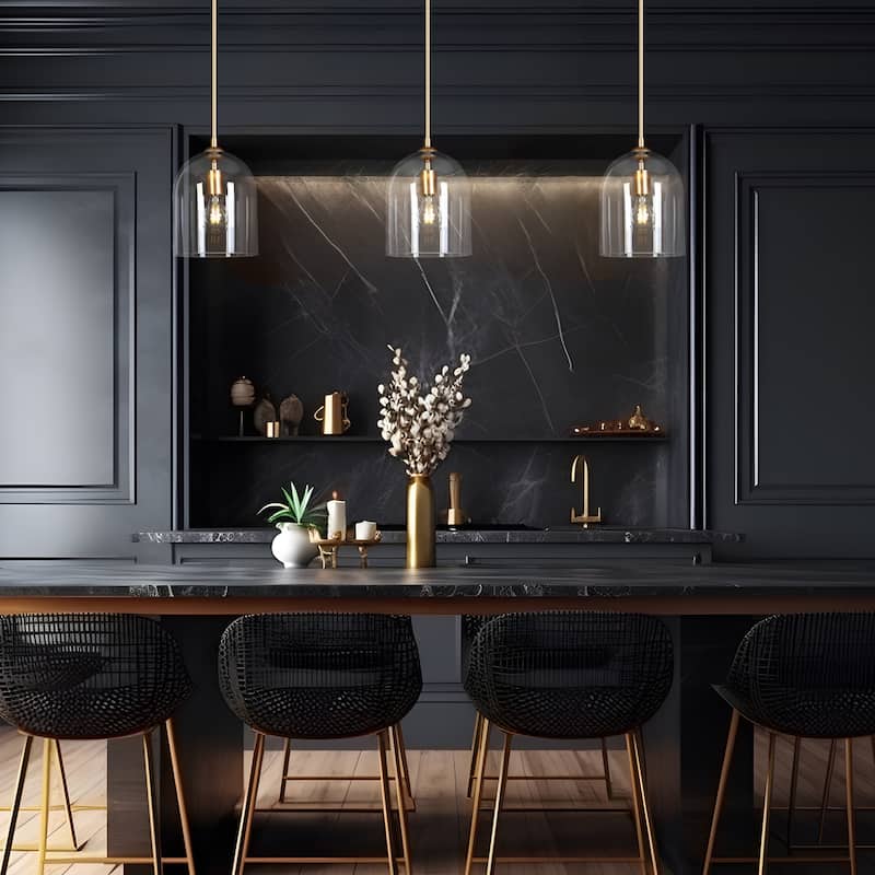 Modern Gold 1-Light Glass Pendant Light for Kitchen Island Dining Room - D7.9" x H11"