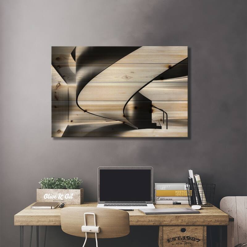 Staircase Print On Wood by Darren Kelland - Multi-Color