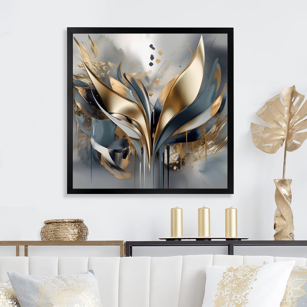 Designart "Abstract Shapes And Lines Iv" Abstract Marble Framed Wall Art For Living Room