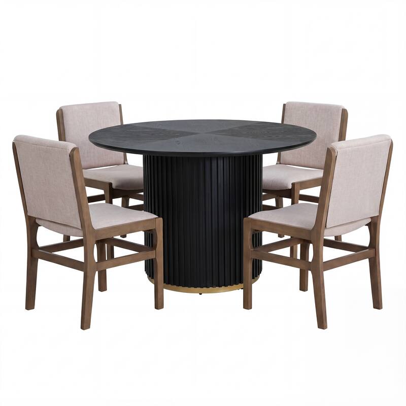 Christopher Knight Home - Mid-Century Modern 5-Piece Round Pedestal Dining Set with Upholstered Armless Dining Chairs