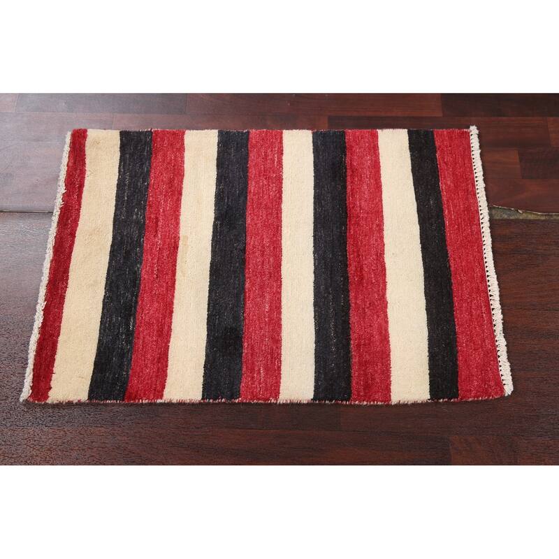 Contemporary Wool Striped Gabbeh Kashkoli Area Rug Hand-knotted Carpet - 2'1" x 3'0"