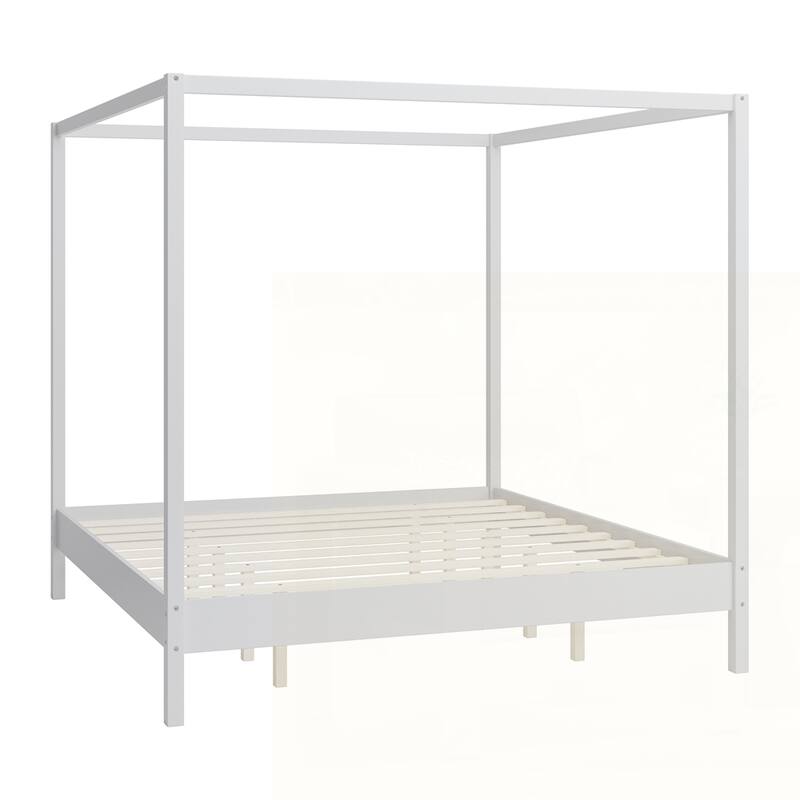 Solid Wood Canopy Bed Frame Four Poster Platform Bed with Slats Support