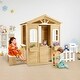 preview thumbnail 1 of 10, Wooden Playhouse for Kids Outdoor with Working Door, Windows, Mailbox, Bench, Flowers Pot Holder, 39" x 38" x 55.5" DIY Kits