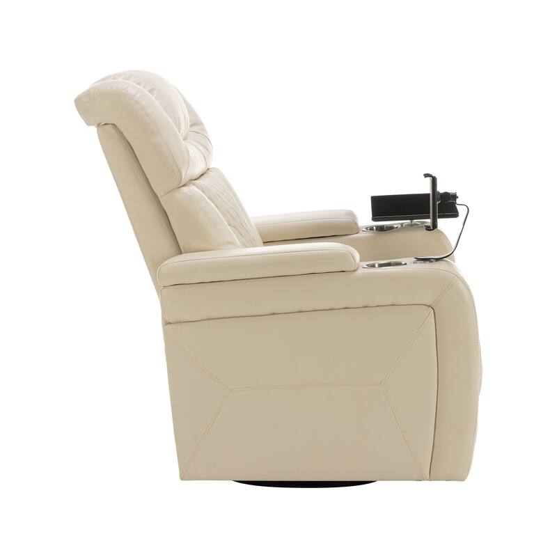 270° Swivel PU Leather Power Recliner with Phone Holder, Cup Holder, USB Port Home Theater Recliner for Living Room