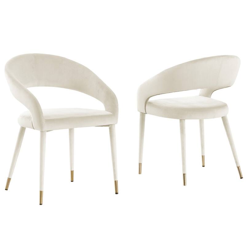 Best Master Furniture Ellis Contemporary Faux Leather Upholstered Dining Chair with Gold Accent (Set of 2) - Cream/Gold