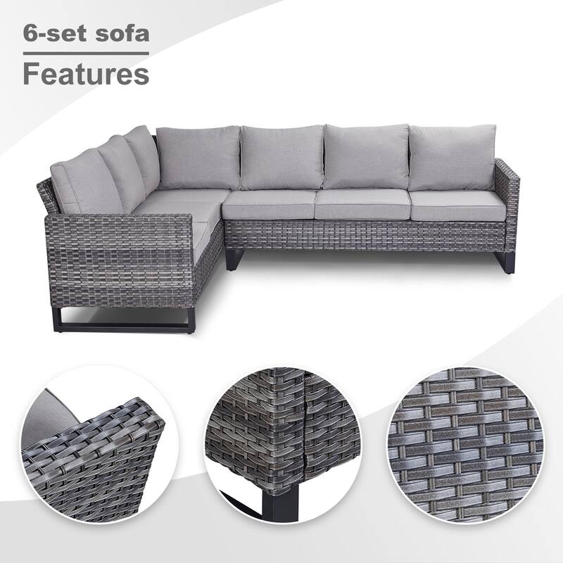 Gymojoy L-Shaped Outdoor Corner Sectional Sofa 6-seats Couch Conversation Set