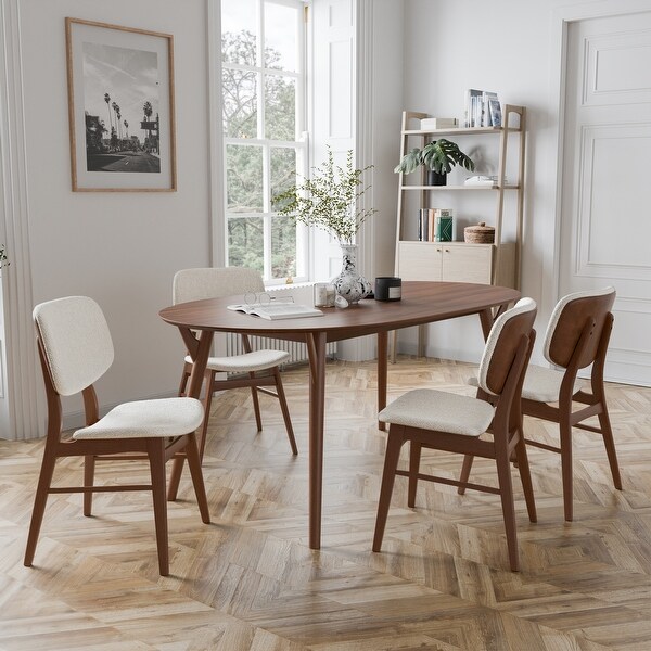Furniture of America Aspen Grove 5 Piece Oval Walnut Mid Century Wood Top Dining Room Set Seats 4
