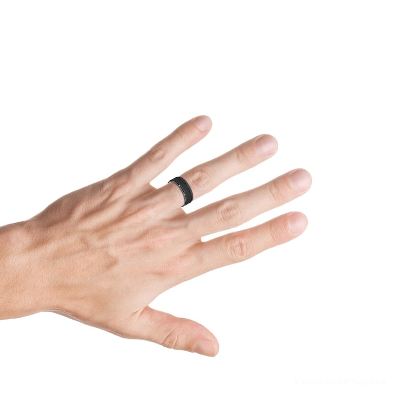 8mm Hammered Black Gold Mens Wedding Band