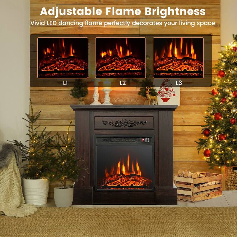 Gymax 32'' Electric Fireplace Mantel TV Stand Space Heater 1400W w/