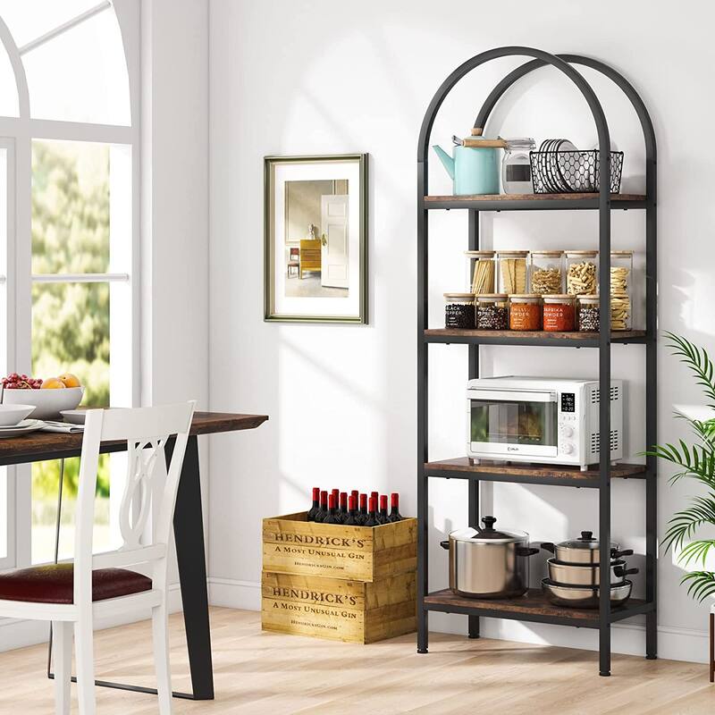 4-Tier Open Bookshelf, 70.8" Wood Bookcase with Metal Frame for Home - Rustic Brown