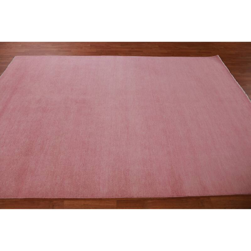 Hand Knotted Oriental 100% Wool Carpet Modern Solid Pink Gabbeh Area Rug - 9' 2'' X 6' 2''
