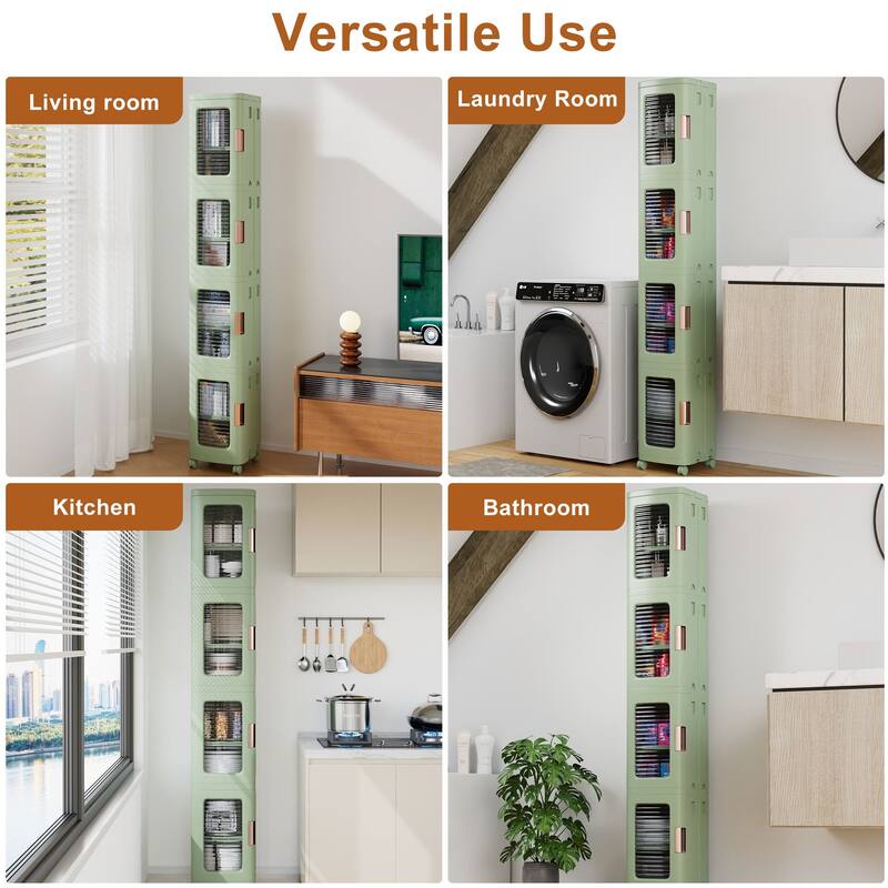 Javlergo 65" Narrow Tall Storage Bin 4 Tier Foldable Kitchen Storage Cabinet Organizer Freestanding Kitchen Pantry