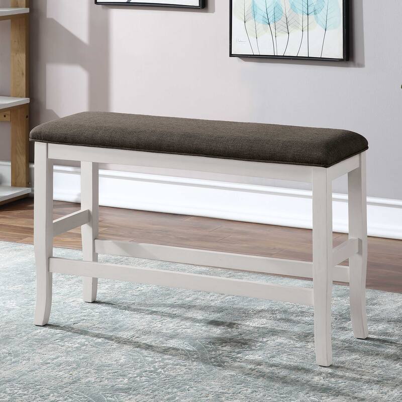 Hanto Farmhouse Off-White Wood Counter Bench by Furniture of America - Off-White