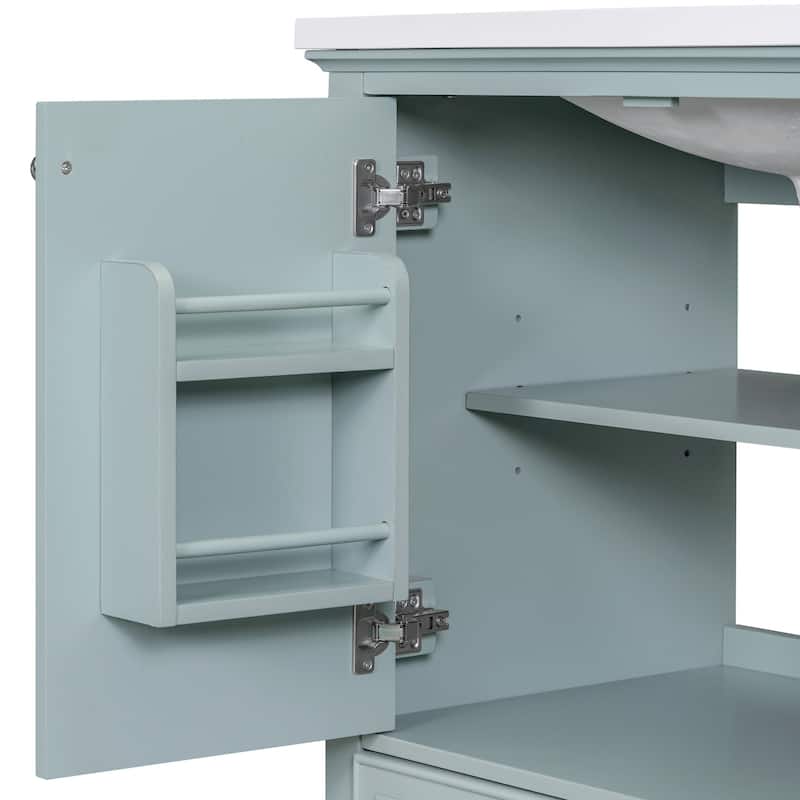 30 Inch Freestanding Bathroom Vanity Set in Green with Drawer and Ceramic Sink - 30" x 35" in.