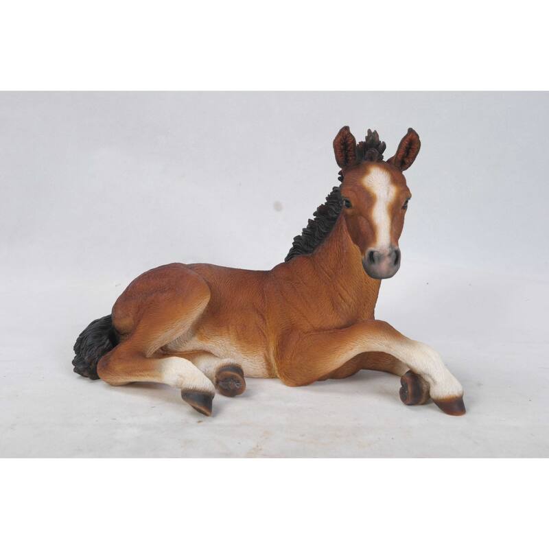14" Brown and White Colt Laying Down Statue