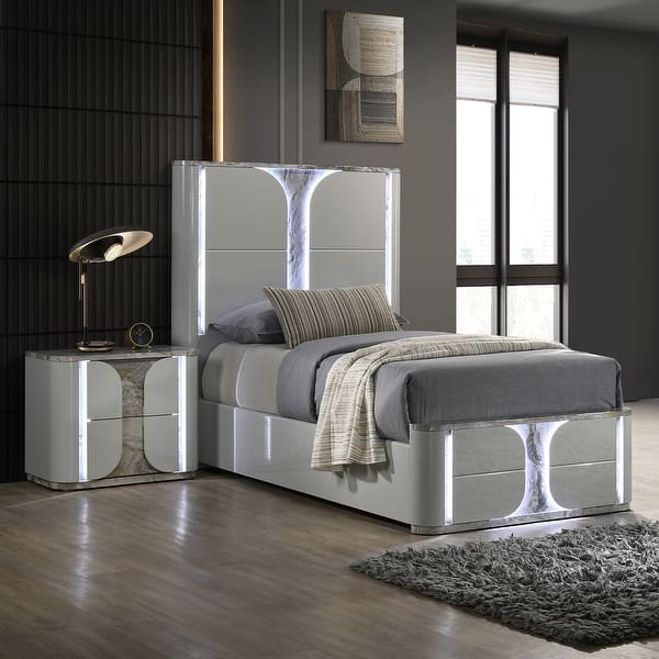 slide 2 of 24, Furniture of America Sherri Modern 2-Piece Light Grey Solid Wood Kids Platform Bedroom Set with LED Full